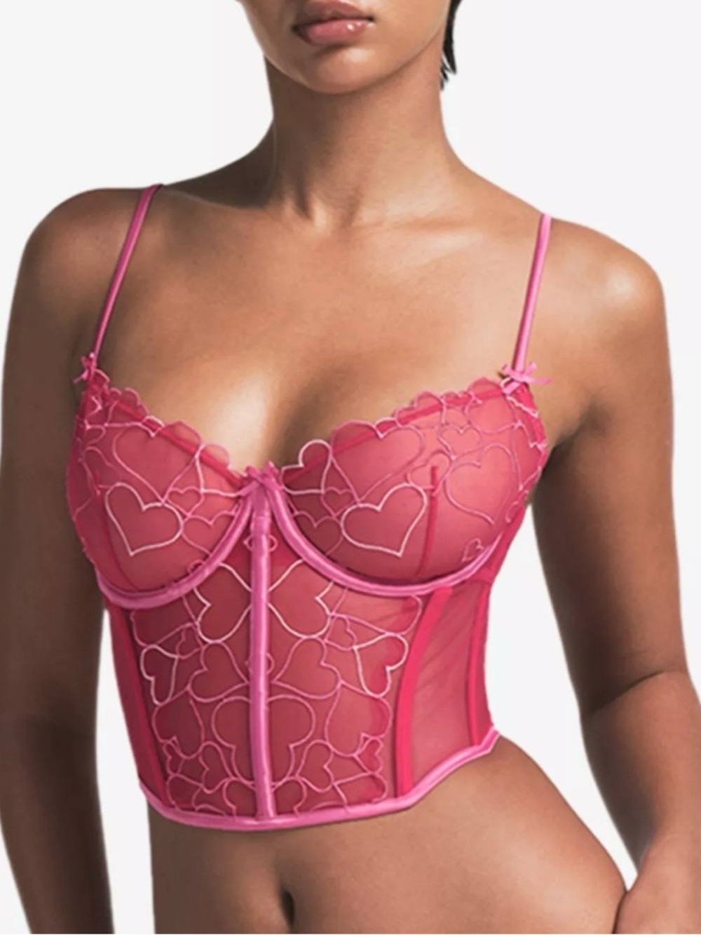 SKIMS Hot Pink Heart-Embroidered Longline Bustier